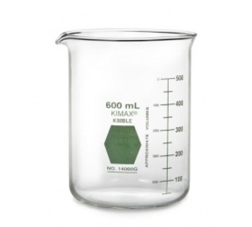 Стакан Гриффина Kimble Colorware 600 мл, низкий, с зеленой градуировкой, с носиком, стекло (Артикул 14000G-600) Стакан Гриффина Kimble Colorware 600 мл, низкий, с зеленой градуировкой, с носиком, стекло (Артикул 14000G-600)